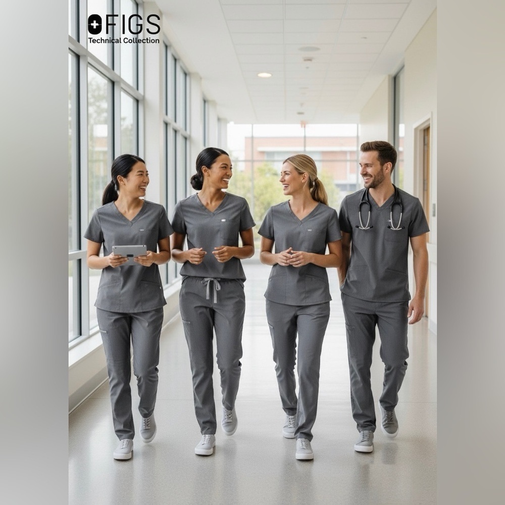 Figs Technical Collection Gray Medical Scrub Top size S